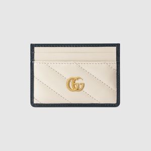 Gucci - GG Marmont Card Case in Ivory/Dark Blue leather trim